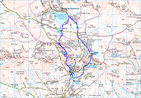 Map route Malham Cove via Gordale Scar Walk and Malham Tarn, Yorkshire Dales