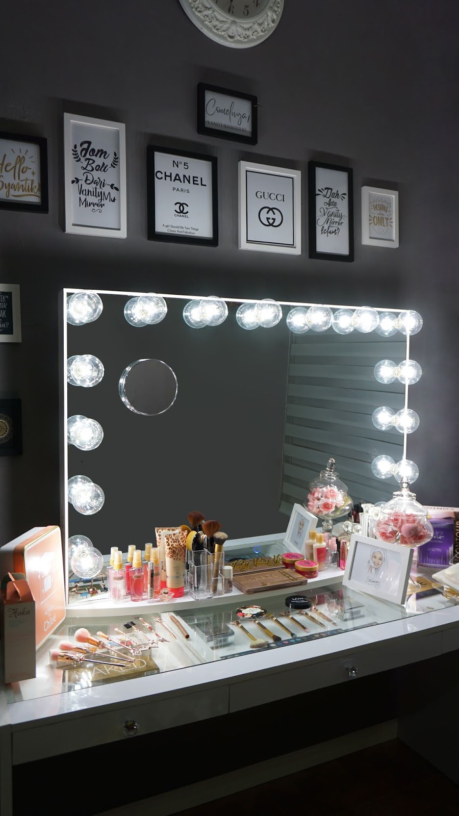Vanity Mirror Malaysia Dengan Mentol Kaca Transparent Vanity Mirror