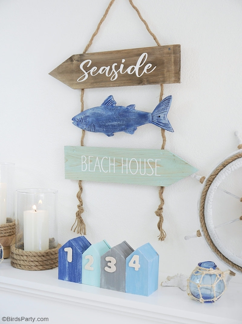 DIY Nautical and Coastal Decor - easy farmhouse craft projects to decorate your home, table, tiered tray or party space! by BirdsParty.com @birdsparty #diy #nautical #nauticaldecor #coastaldecor #farmhouse #farmhousedecor #farmhousenautical #coastalfarmhouse #diycrafts #dollartree #nauticalfarmhouse