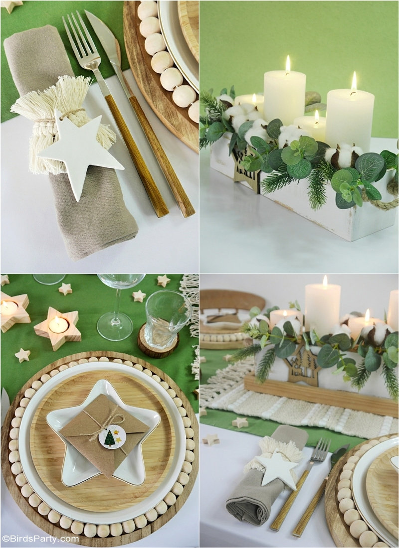 Neutral Farmhouse Christmas Tablescape with Easy DIY Décor - quick and easy re-purposed décor that's also budget friendly for a cozy Holiday table! by BIrdsParty.com @birdsparty #diy #table #tablescape #Christmas #Christmastable #Christmastablescape #neutralfarmhouse #farmhousetable #farmhousedecor #neutraldecor #neutralChristmas #neutralChristmastablescape #naturalChristmas #naturaldecor #Holidaytablescape #farmhouse