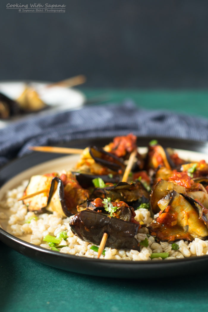 Scallion Barley with Grilled Aubergine Cooking With Sapana
