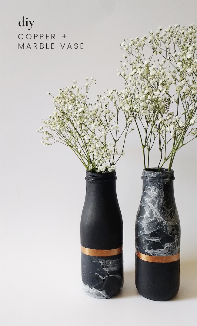 DIY Marble and Copper Vase by Common Sparrows featured at Pieced Pastimes