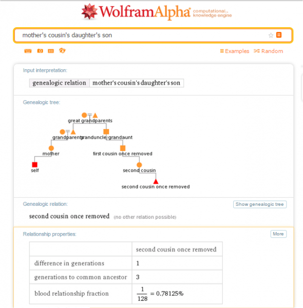 ความสัมพันธ์ในครอบครัว Wolfram Alpha