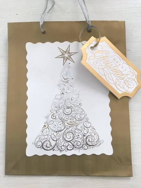gold Christmas card tree tag