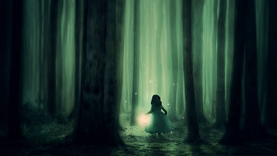 Wallpaper Fantasy, Forest, Child, Alone, Fog, Lantern