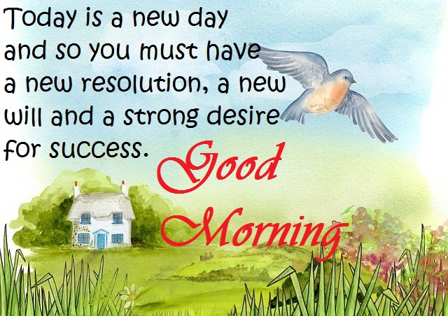 good morning quote with bird and village painting
