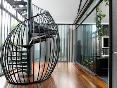metal spiral staircase ideas with creative stair handrail design
