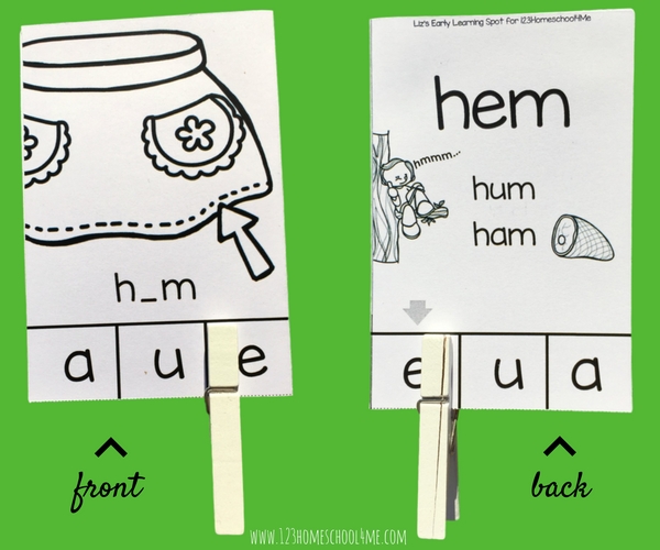 FREE CVC Words Clip Cards - Middle Sounds - 123 Homeschool 4 Me ERROR