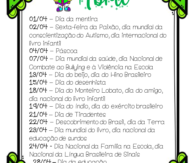 Balão de Ideias: DATAS COMEMORATIVAS DE ABRIL.