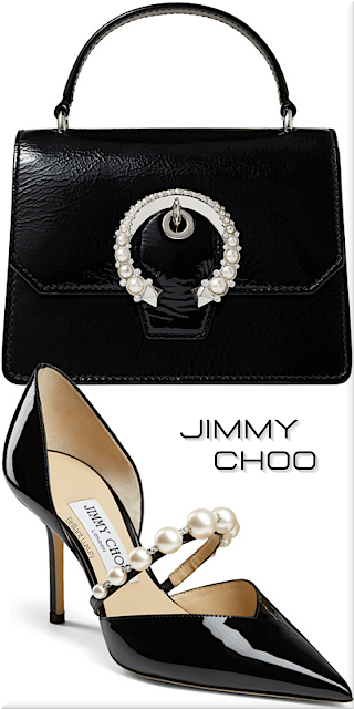 ♦Jimmy Choo black Madeline satchel and Aurelie pearl pumps #jimmychoo #shoes #bags #brilliantluxury