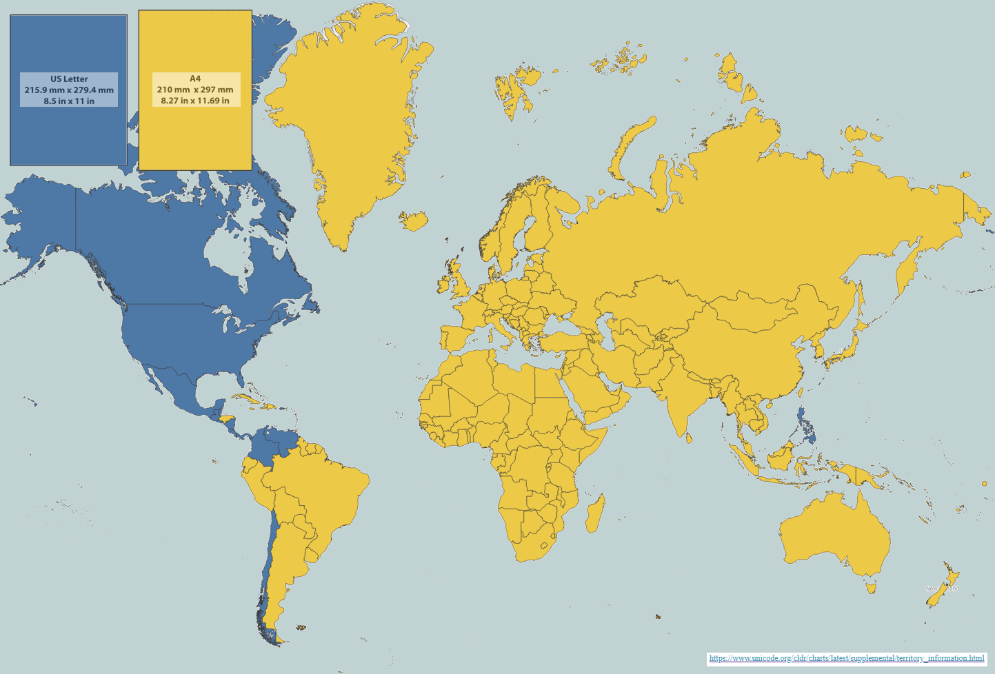 Tywkiwdbi Tai Wiki Widbee World Map Of Paper Sizes A4 In Yellow Vs Us Letter In Blue