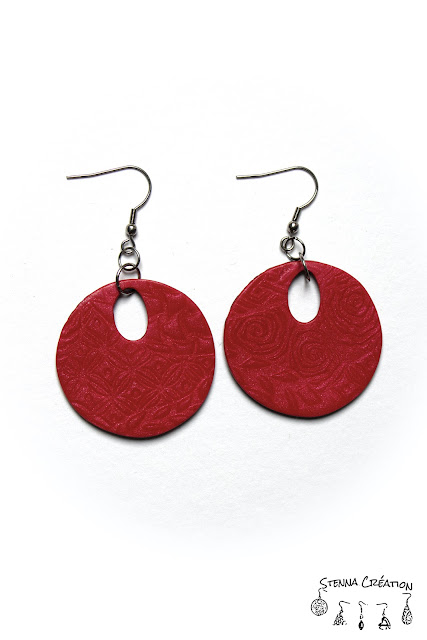 Boucles oreilles pâte polymère Sutton Slice Mica Shift noir rouge Stenna Création Fimo