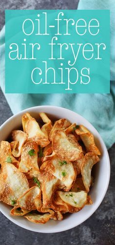 These air fryer chips are healthy, oil-free, vegan, and full of incredibly garlicky, cheesy flavor.
