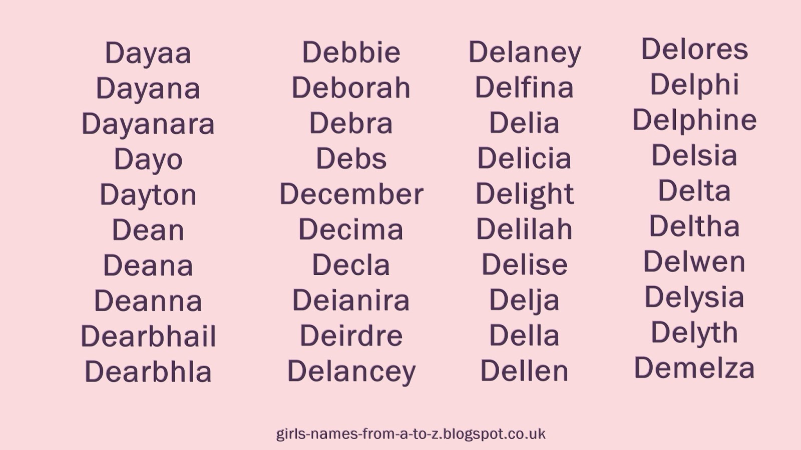 Female Names Beginning With Letter D - Girls Names From A To