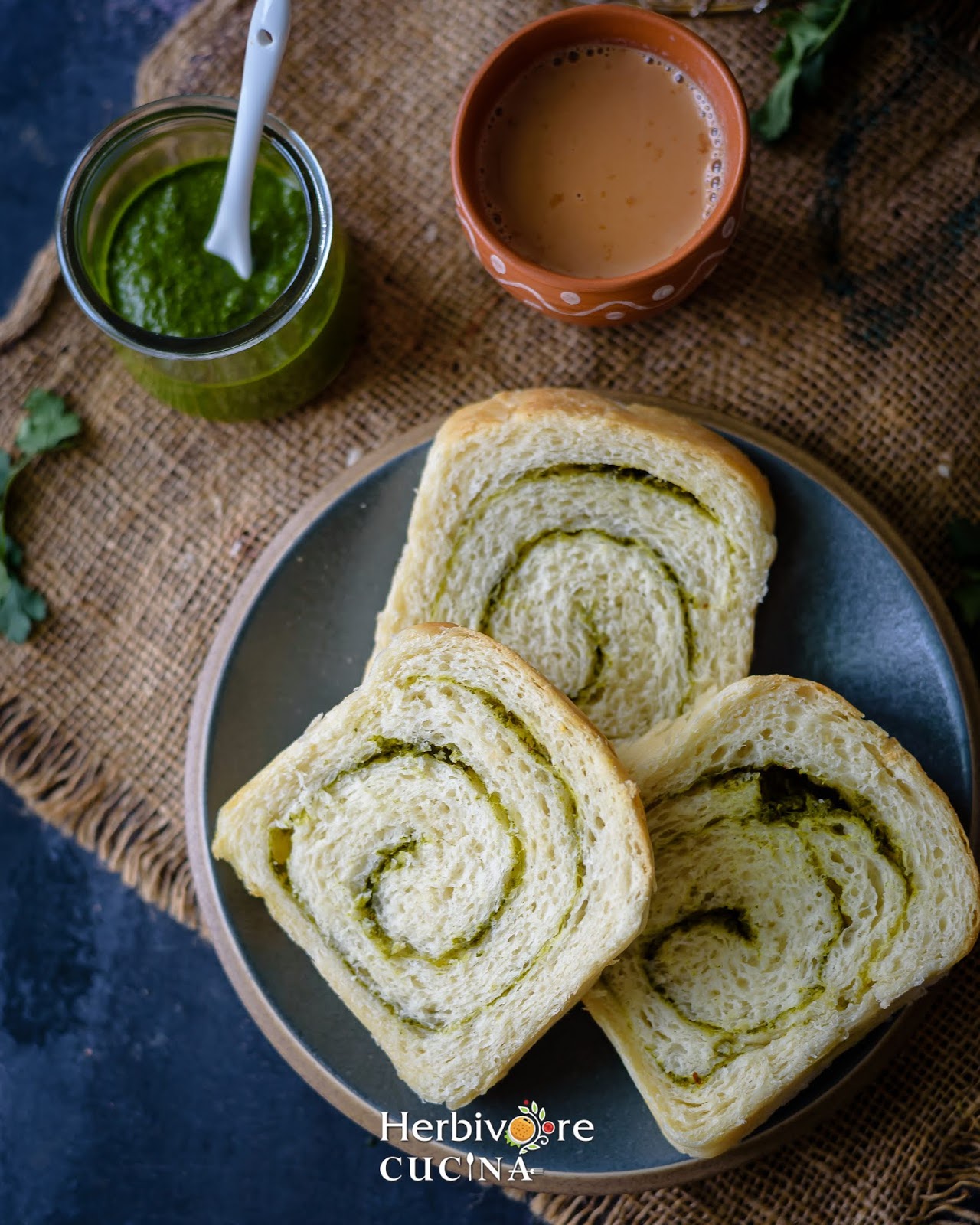 Herbivore Cucina Cilantro Sauce Swirled Bread Chutney Bread