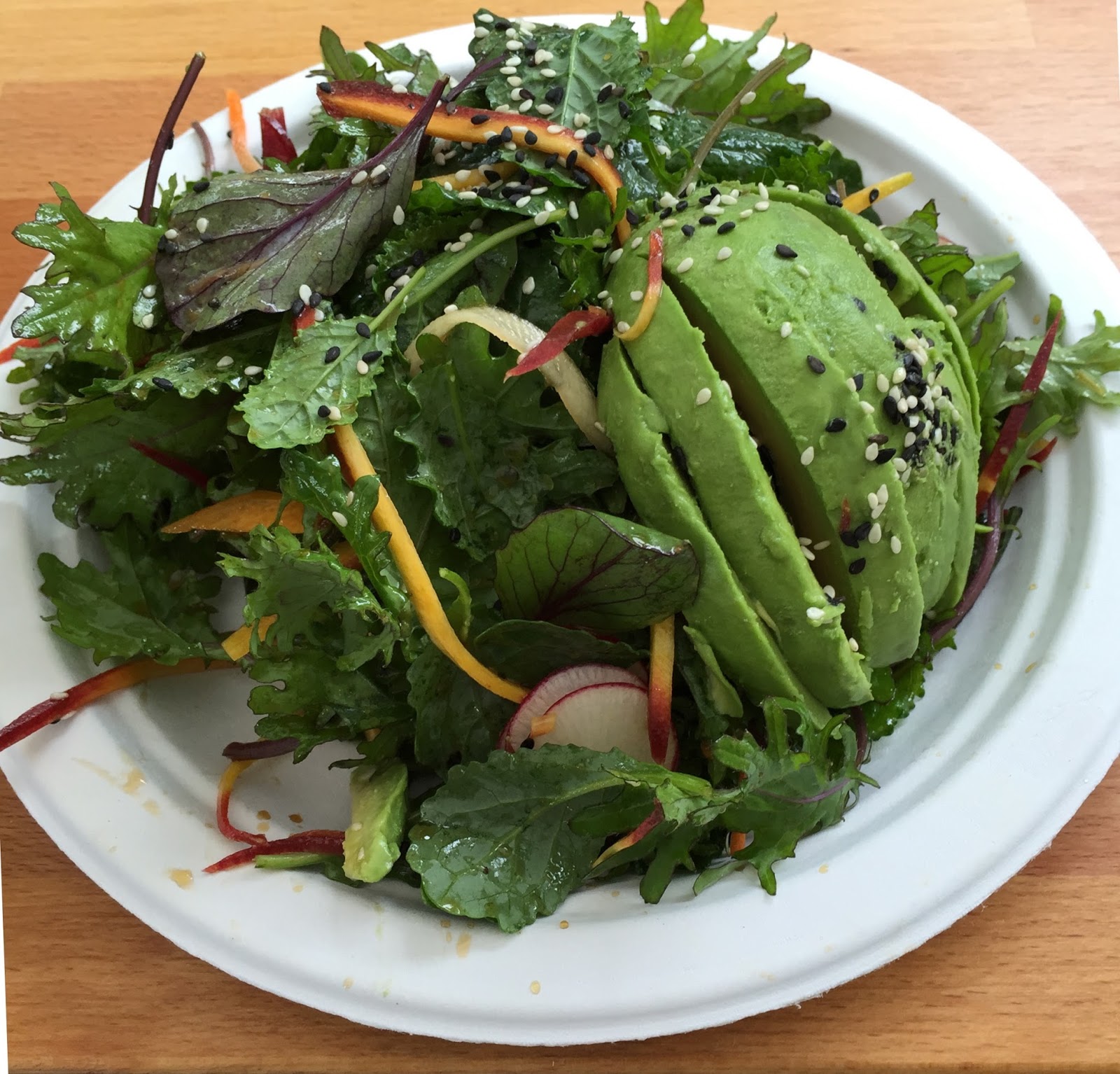 Sesame Ginger Greens with Matchstick Carrots & Avocado The Garden of