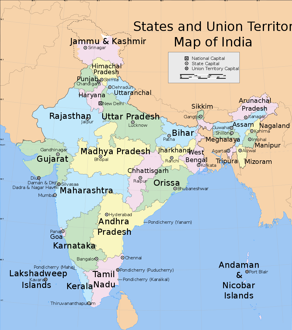 India States And Union Territories Map 