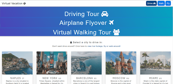 Virtual Vacation 以開車、行走、搭飛機視角觀看城市景觀