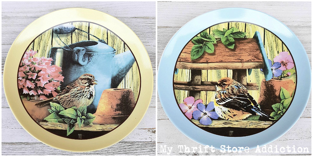 garden inspired bird plates