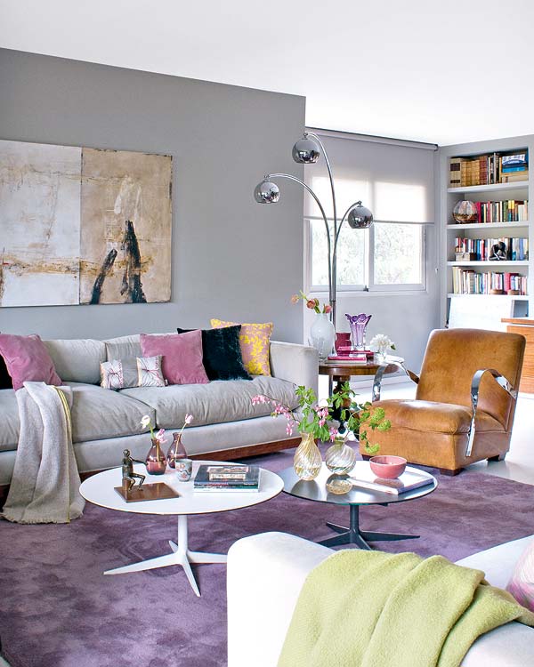Spacious Purple Living Room Particular Strong Retro Pieces Are Mixed
