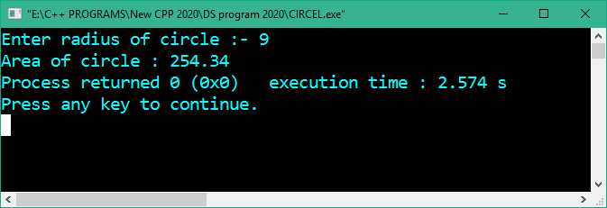 Program to calculate area of Circle in C