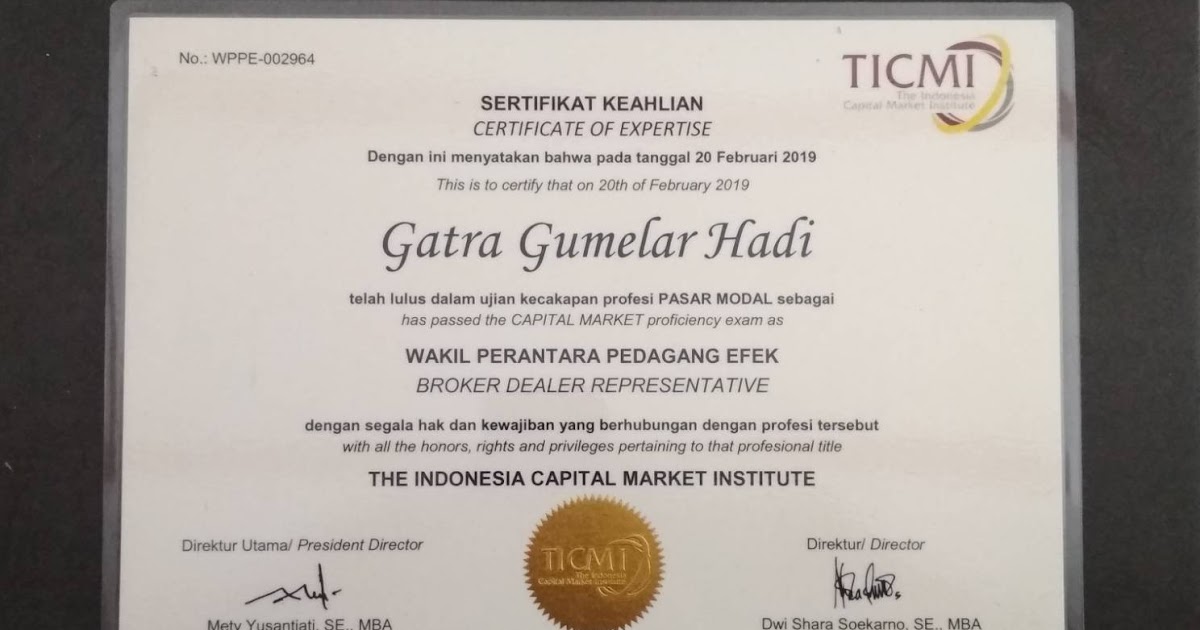 Gatra Gumelar Hadi Sertifikasi Wppe Wakil Perantara Pedagang Efek