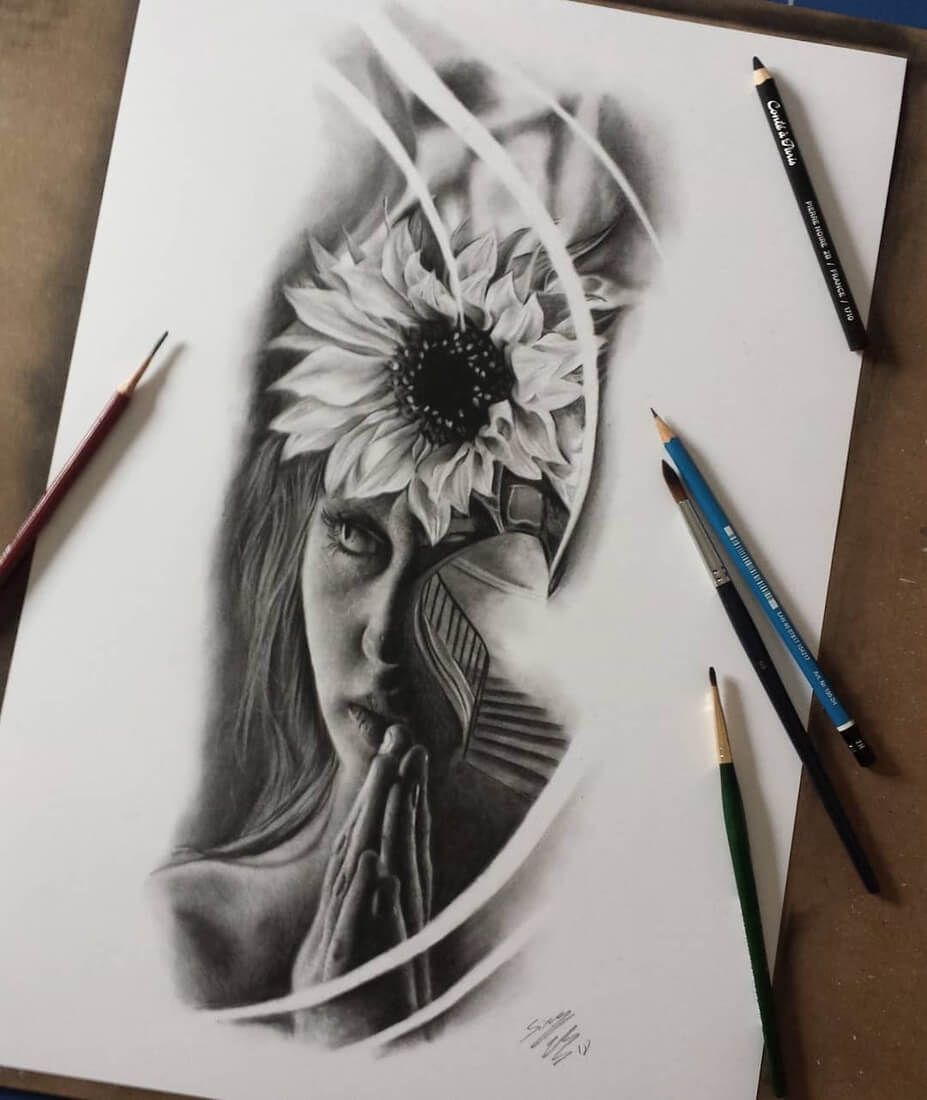 11-Lady-of-flowers-Simone-Mulas-Realistic-Portraits-in-Different-Styles-www-designstack-co