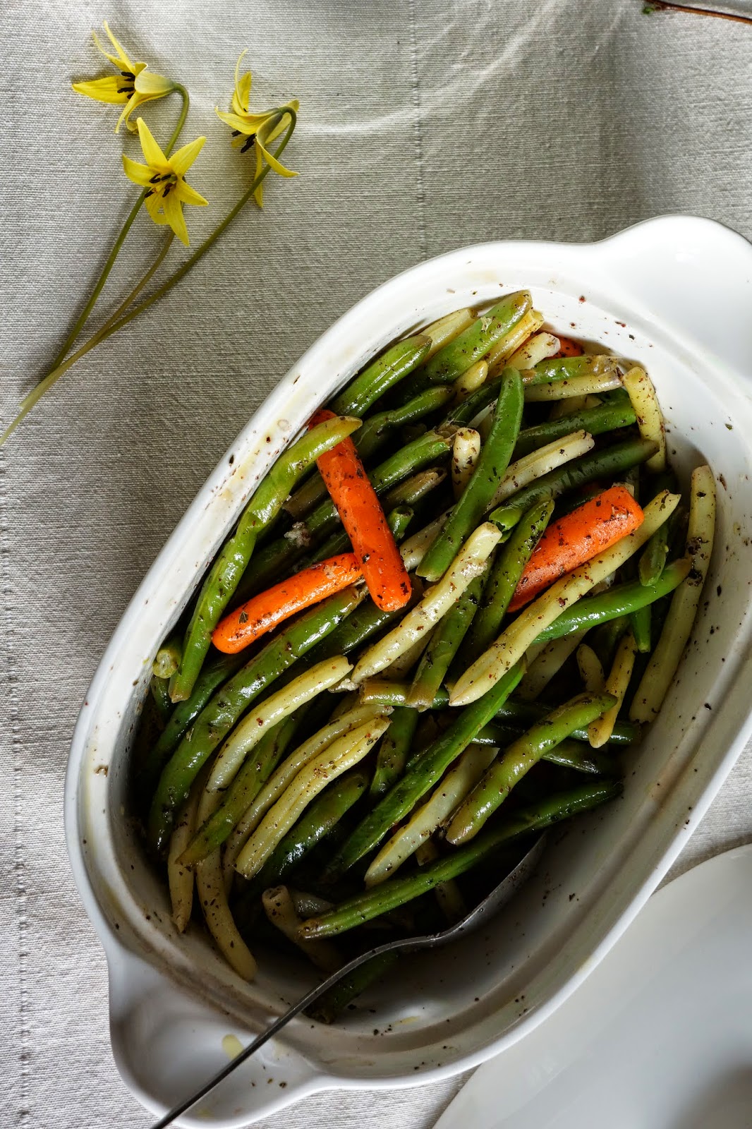 Green and yellow bean salad with baby carrots