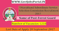 Uttarakhand Subordinate Service Selection Commission Recruitment 2017– 1218 Forest Guard