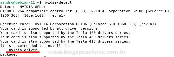 Resultado da execução do script 'nvidia-detect'