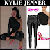 Kylie Jenner in black one shoulder top, black leather pants and pink pumps on July 28