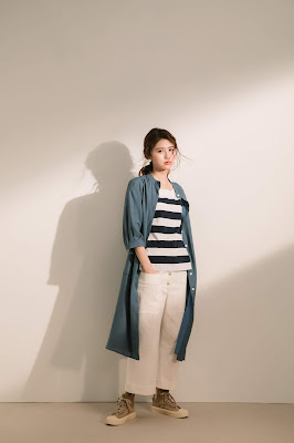 口袋裡的夏天舒棉開襟莫蘭迪藍七分袖洋裝