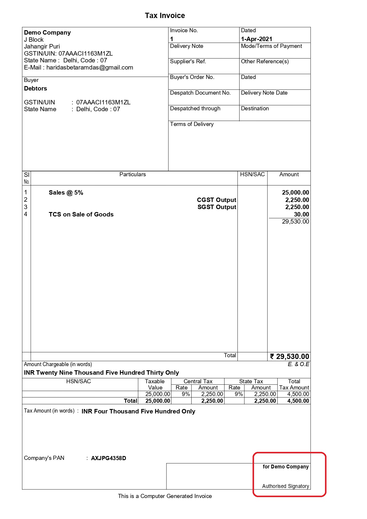 How to change authorised signatory in Tally Sales Invoices?