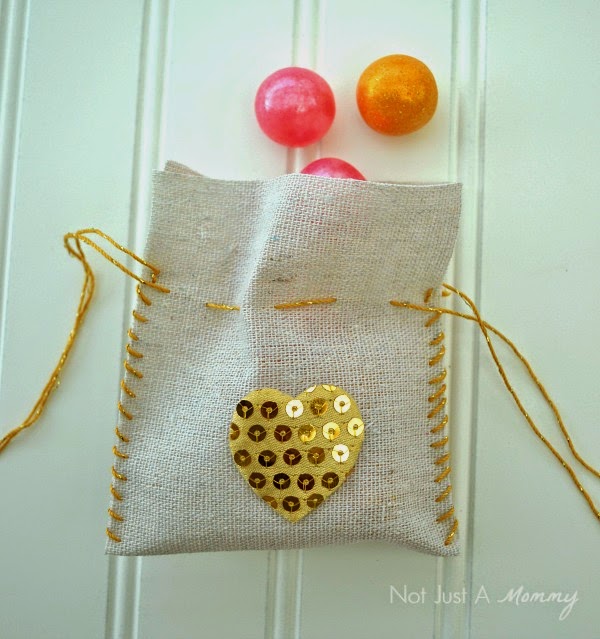finished stitched Valentine treat bags