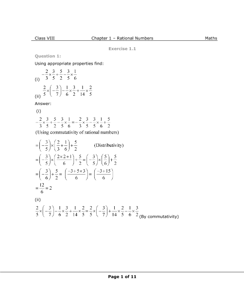 NCERT Solutions for Class 8 Maths Chapter 1 Rational Numbers
