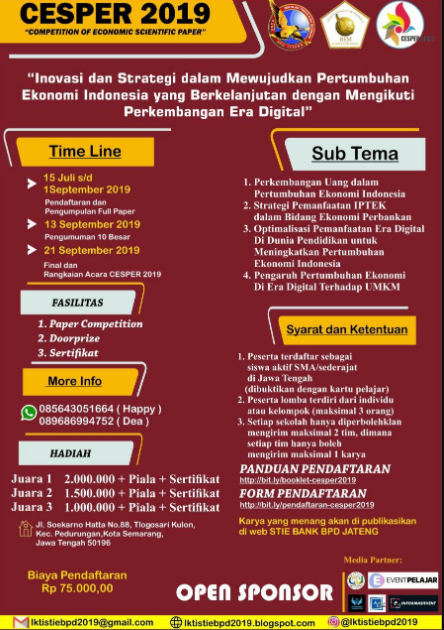 Lomba Karya Tulis Ilmiah 2019 di STIE BANK BPD JATENG
Lomba Karya Tulis Ilmiah 2019 di STIE BANK BPD JATENG