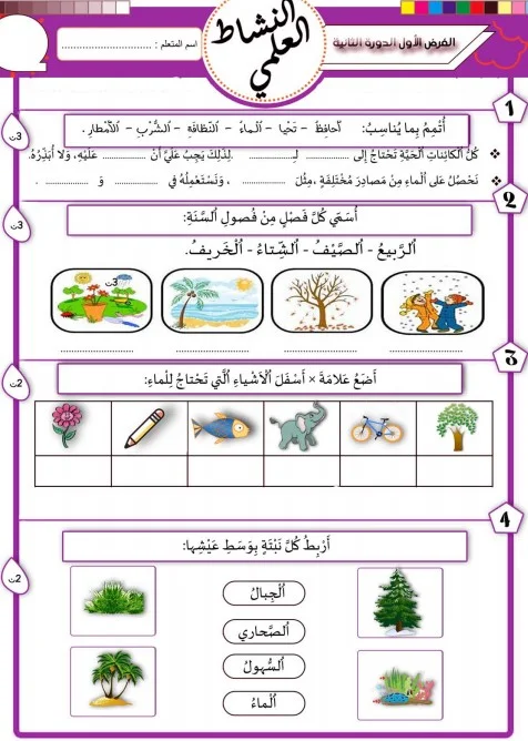 نموذج 3 الفرض الأول الدورة الثانية النشاط العلمي المستوى الأول 