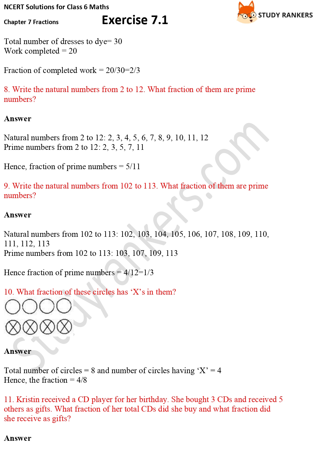 NCERT Solutions for Class 6 Maths Chapter 7 Fractions Exercise 7.1 Part 3