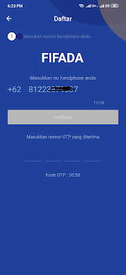 cara mendaftarkan nomor hp dari aplikasi Fifada android