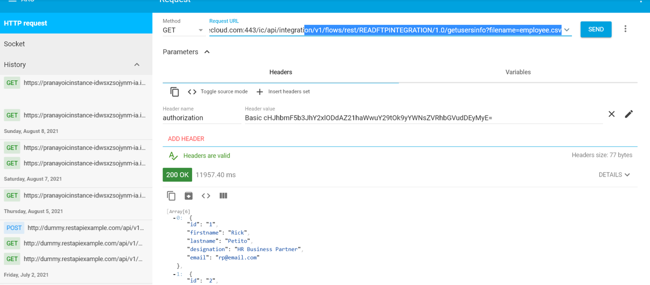 Creating a REST API with JSON payload in OIC to read CSV based files