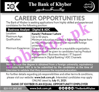 Bank of Khyber BOK Jobs 2021 – Online Apply via www.bok.com.pk