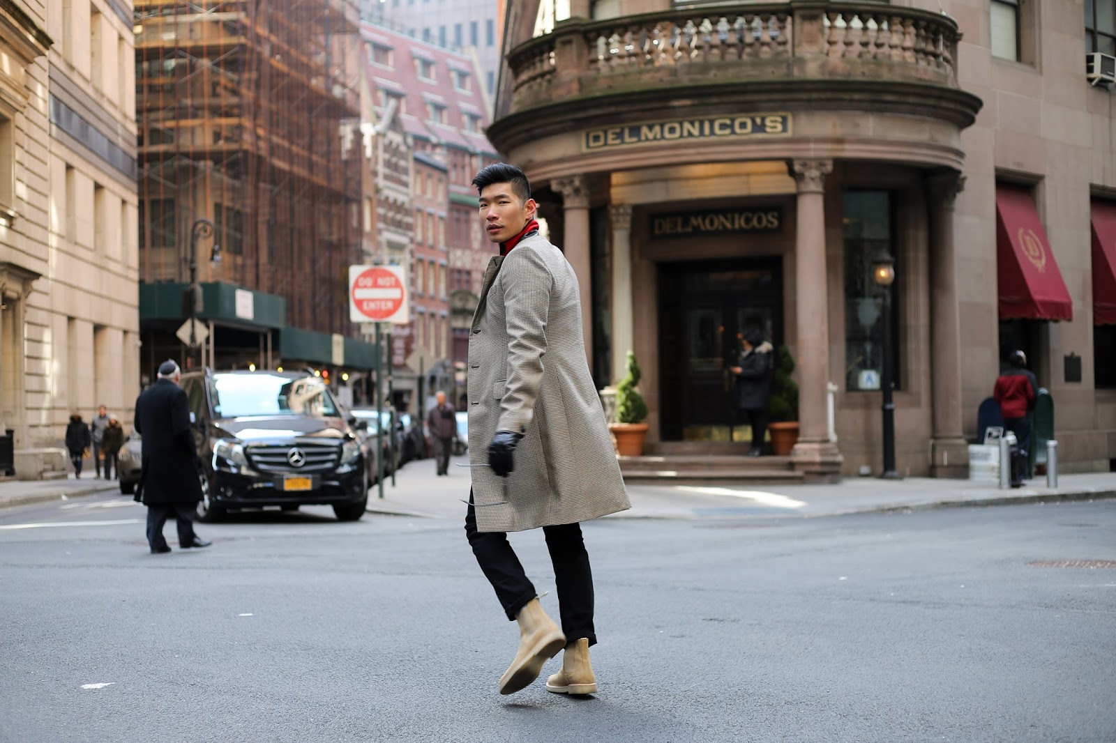 Levitate Style, menswear blogger, wearing Rag & Bone Dagger Topcoat and Striped Sweater, Commons Projects Chelsea Boots