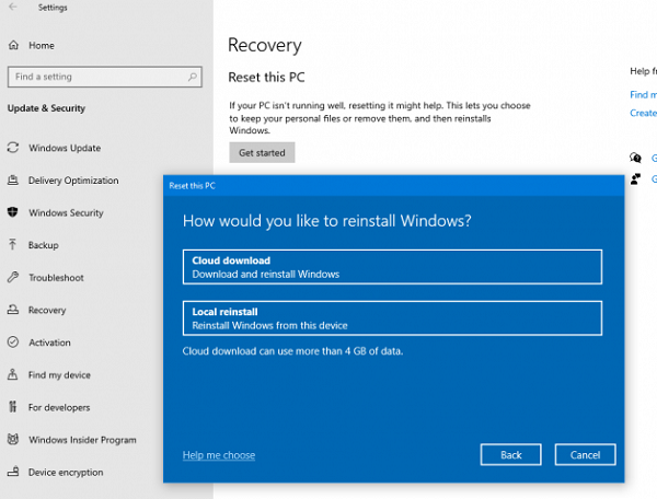 Nube Restablecer Reinstalar Windows 10