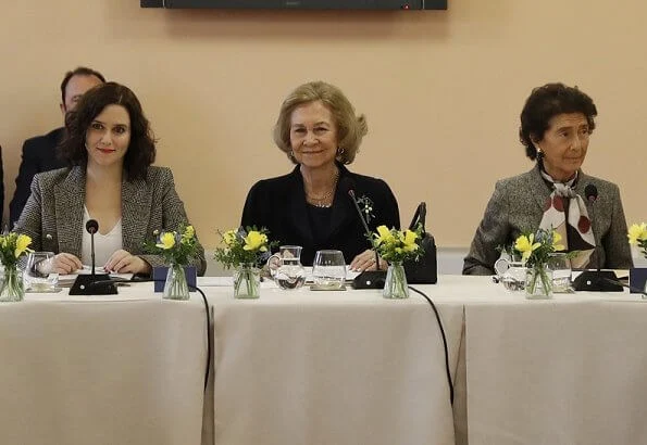 Isabel Díaz Ayuso and Queen Sofia of Spain attends a meeting with Board of Superior School Of Music 'Reina Sofia' in Madrid