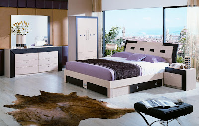 Purple bedroom furniture with spacious rooms landscape