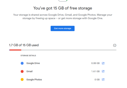 Vérifiez l'état de stockage de Google Drive.  Supprimer les fichiers si nécessaire