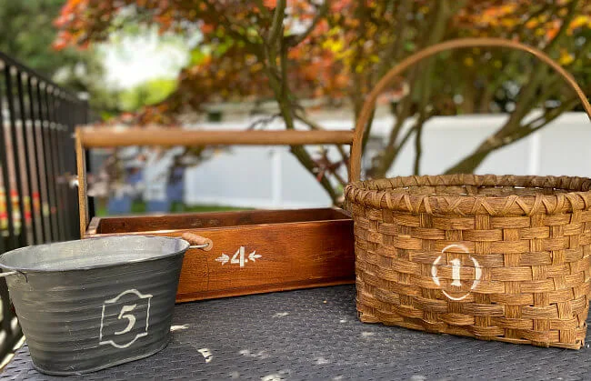 group of baskets with new crock stenciled numbers