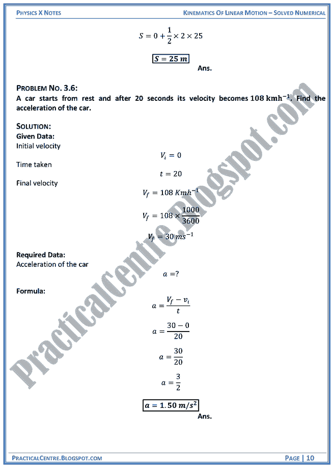 Kinematics Of Linear Motion Solved Numerical Examples & Problems