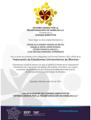 ¡Felicitaciones al Comité Directivo 2021-2024 de la Federación de Estudiantes Universitarios de Morelos!