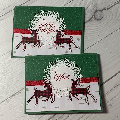 Handmade Christmas Cards using Stampin' Up! Peaceful Deer Stamp Set and Deer Builder Punch